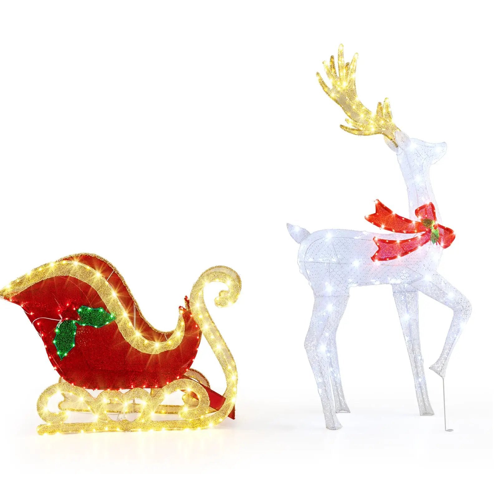 LED Lighted Christmas Reindeer and Santas Sleigh by DirectDeals