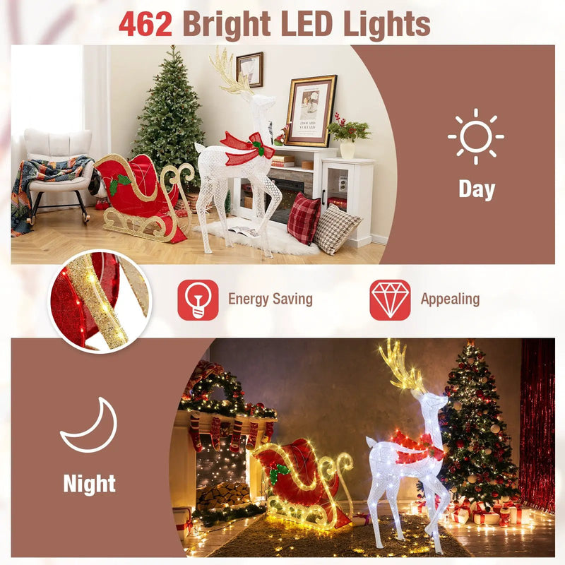 LED Lighted Christmas Reindeer and Santas Sleigh by DirectDeals