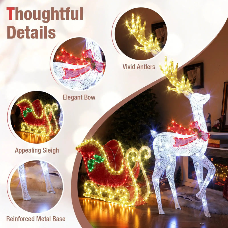 LED Lighted Christmas Reindeer and Santas Sleigh by DirectDeals