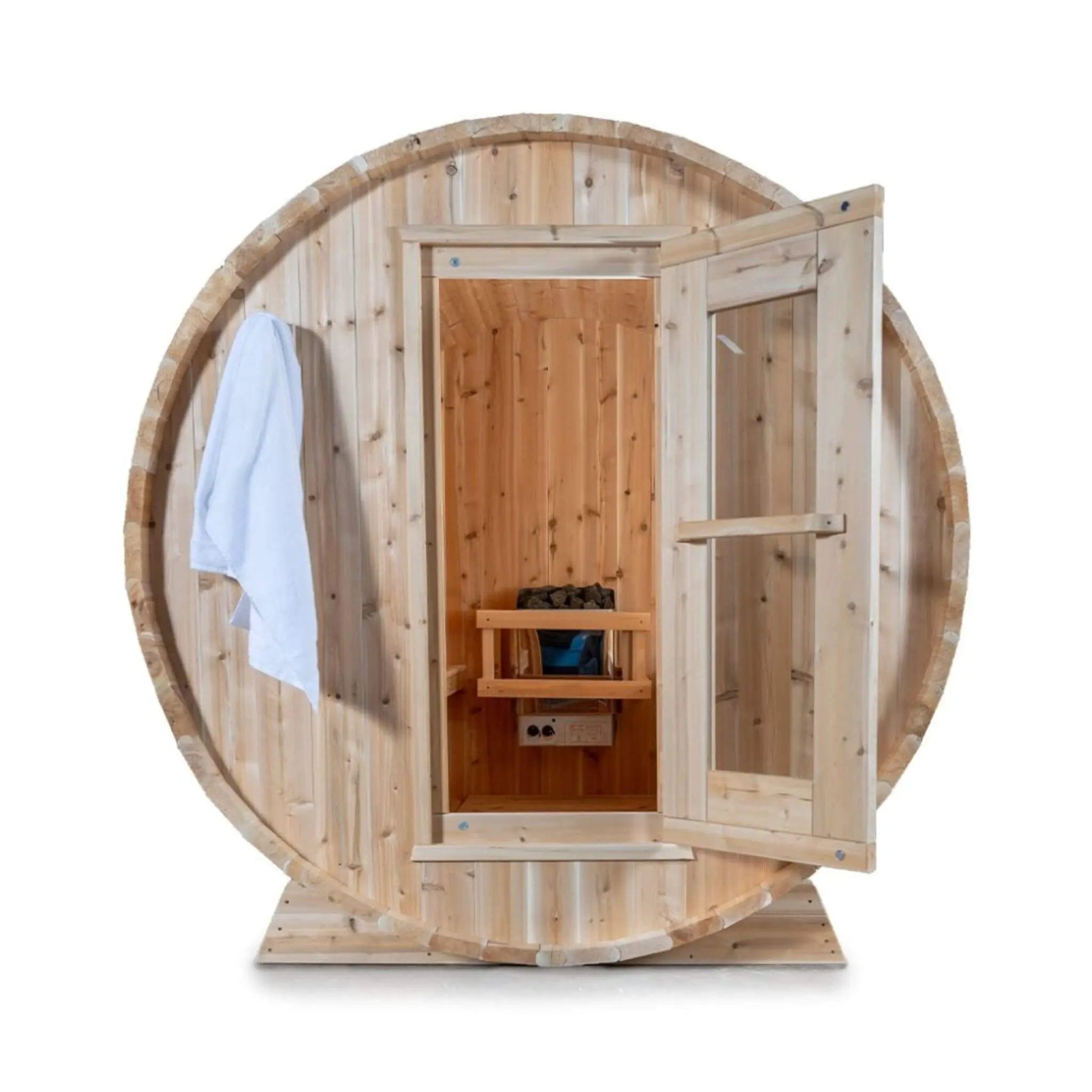 Dundalk Leisurecraft 84-Inch 4-Person Canadian Timber Harmony Barrel Sauna With Solid Wood Benches [CTC22W] (SAK96842) by SAKSBY WHOLESALE