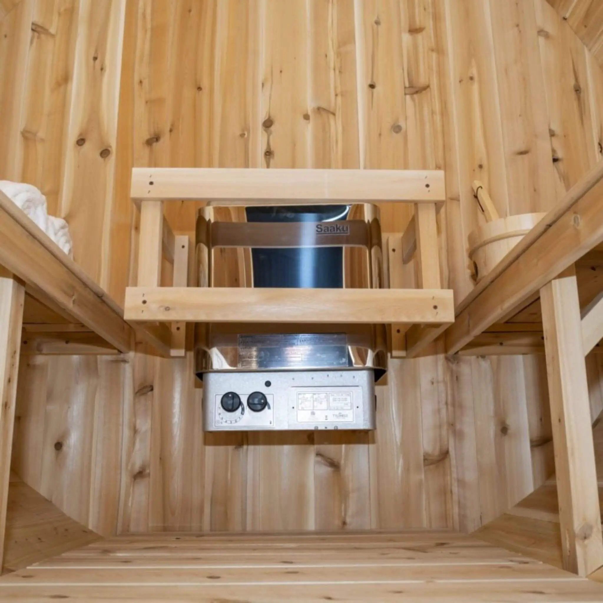 Dundalk Leisurecraft 84-Inch 4-Person Canadian Timber Harmony Barrel Sauna With Solid Wood Benches [CTC22W] (SAK96842) by SAKSBY WHOLESALE