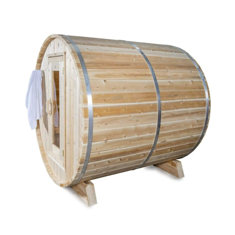 Dundalk Leisurecraft 84-Inch 4-Person Canadian Timber Harmony Barrel Sauna With Solid Wood Benches [CTC22W] (SAK96842) by SAKSBY WHOLESALE
