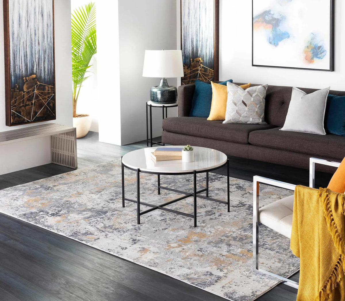 Lenzburg Faux Silk Abstract Rug, installed in a room 3