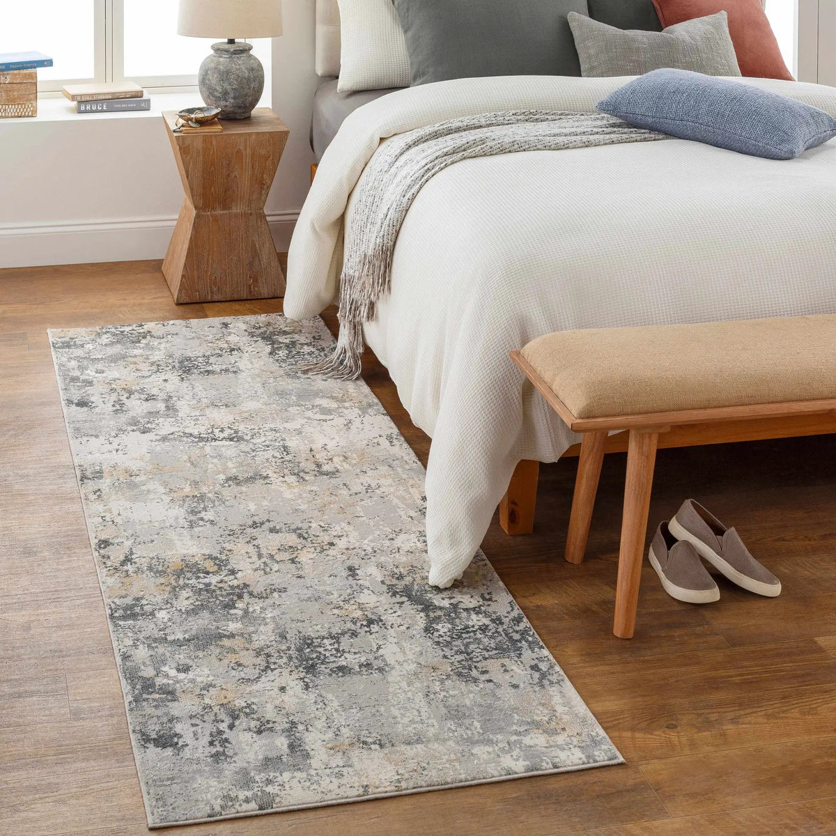 Lenzburg Faux Silk Abstract Rug, installed in a room 2