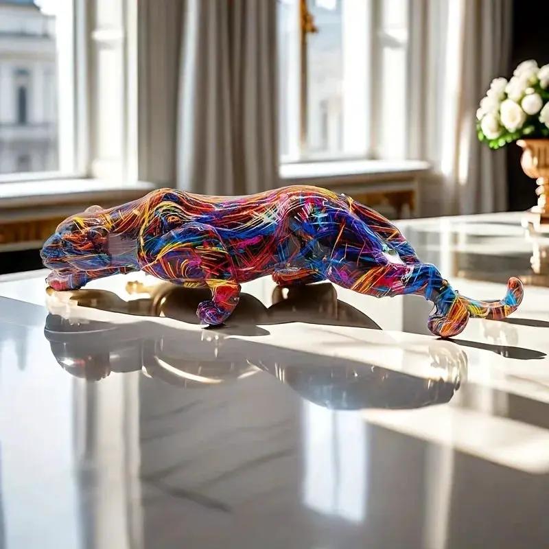 Abstract Multicolor Leopard Sculpture Decorative Table Accent by House Of Avana