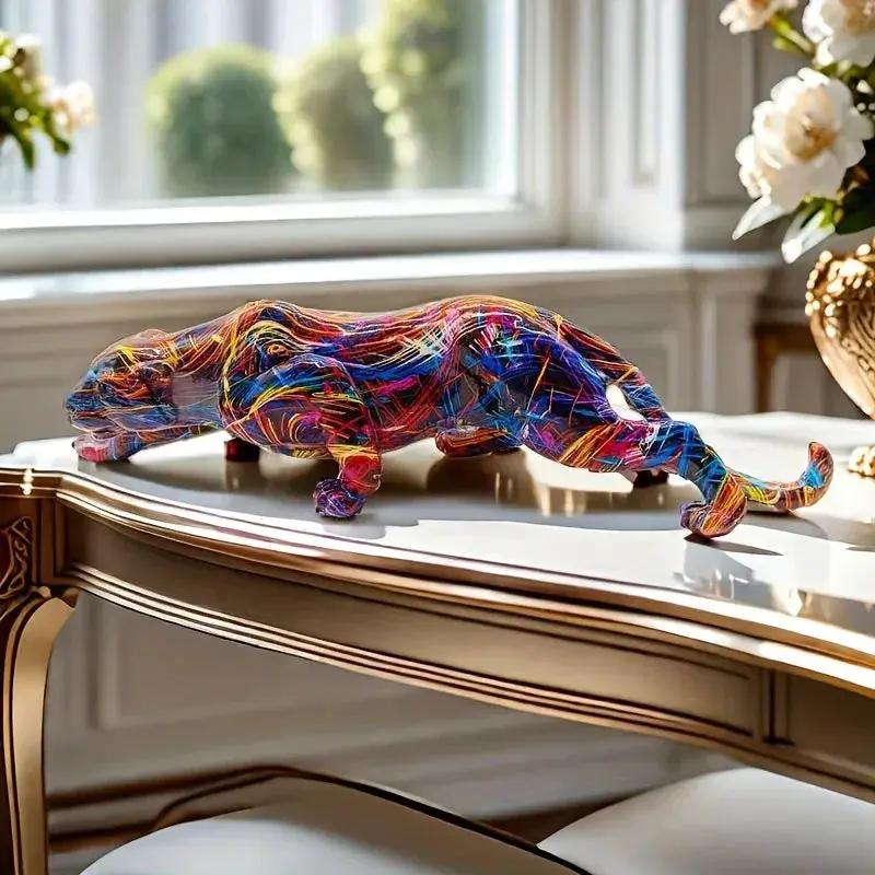 Abstract Multicolor Leopard Sculpture Decorative Table Accent by House Of Avana