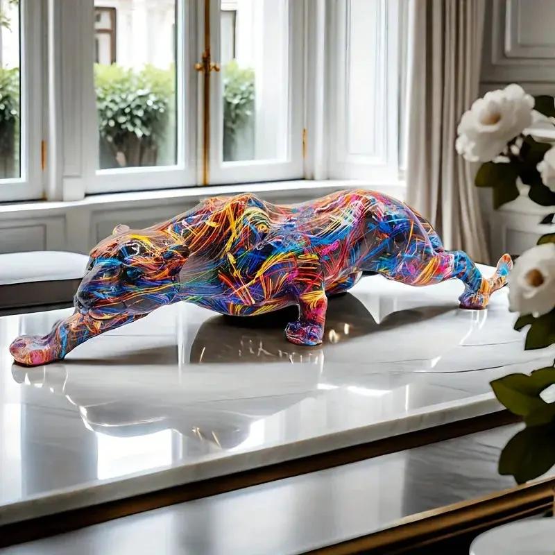 Abstract Multicolor Leopard Sculpture Decorative Table Accent by House Of Avana