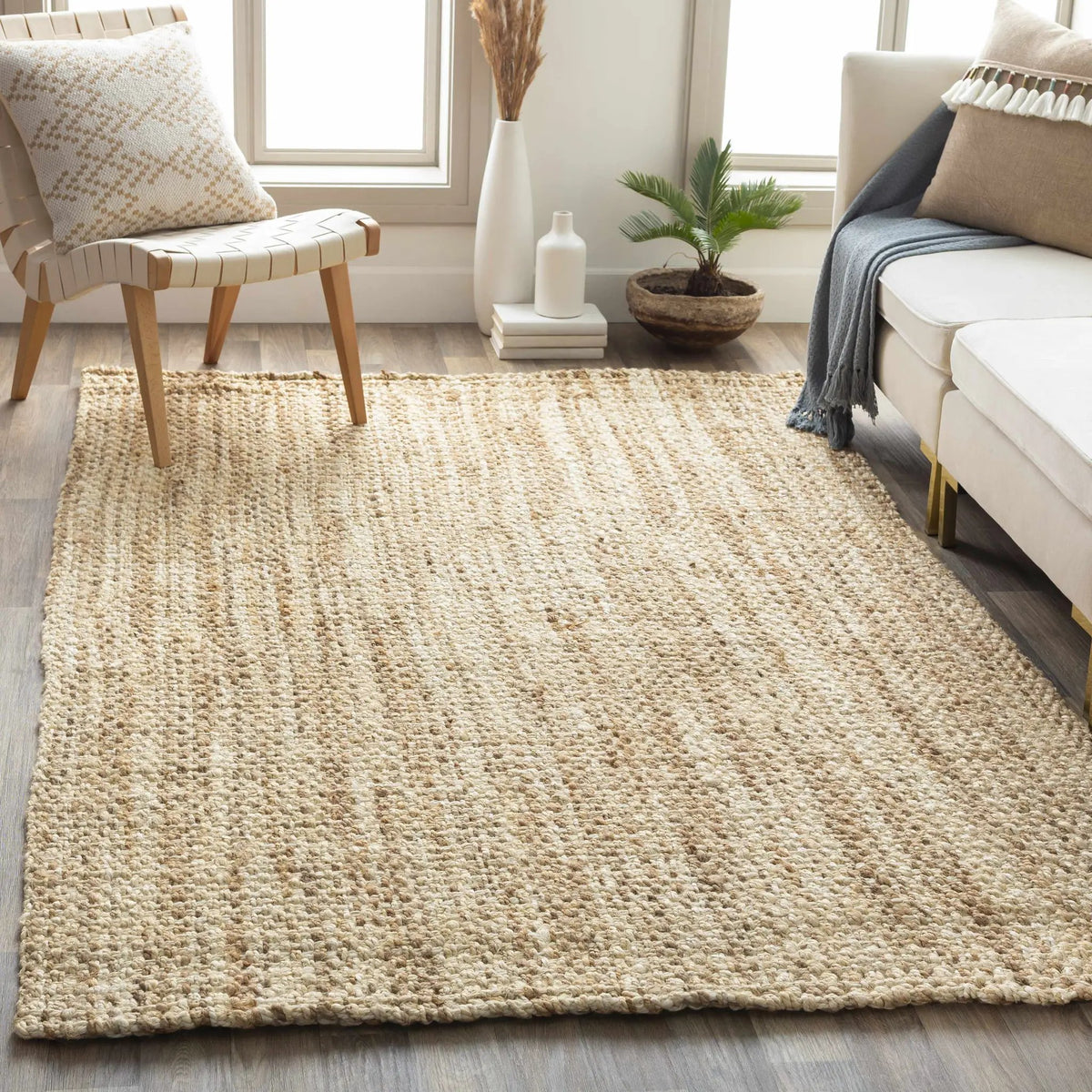 Leyton Natural Jute Rug - Clearance, installed in a room