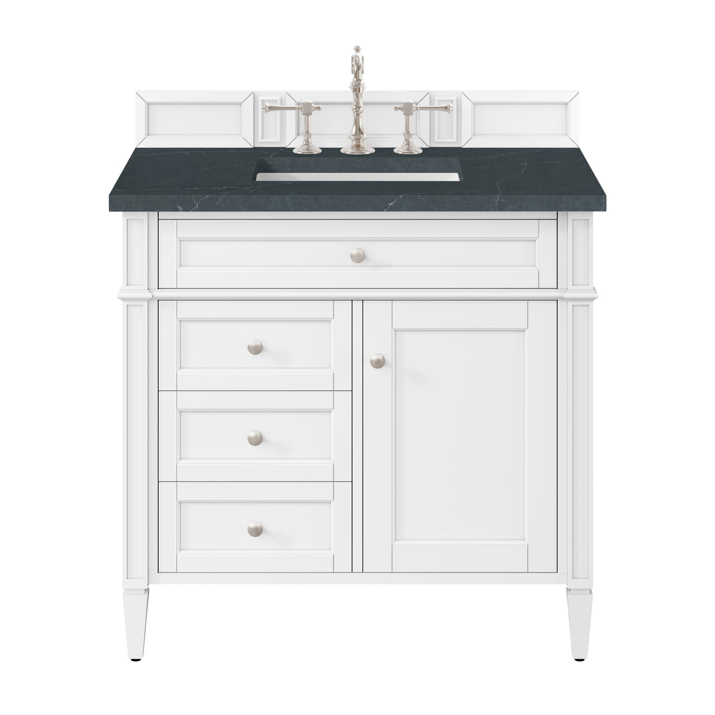 James Martin Brittany 36" Single Bathroom Vanity, Bright White with Charcoal Soapstone countertop