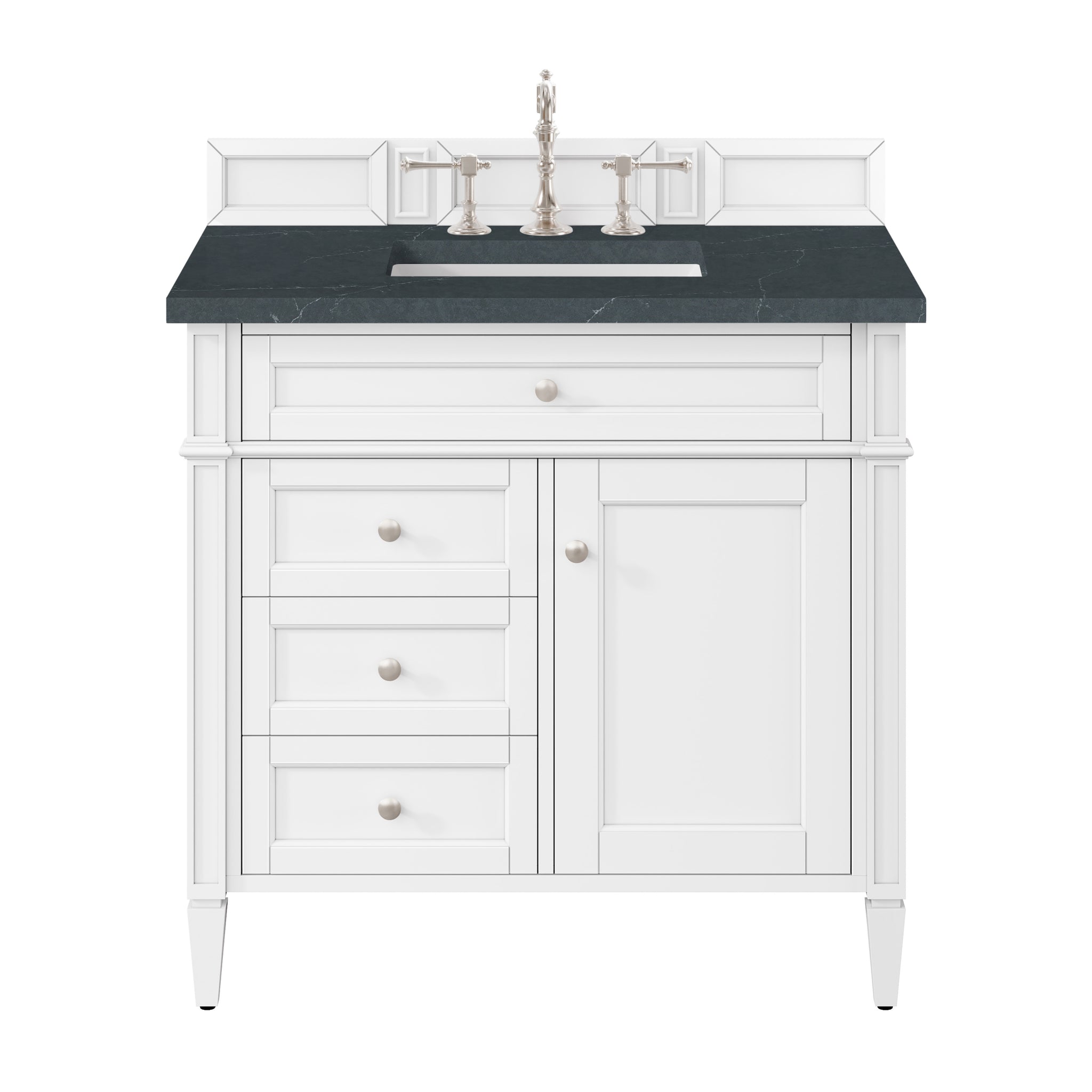 James Martin Brittany 36" Single Bathroom Vanity, Bright White with Charcoal Soapstone countertop