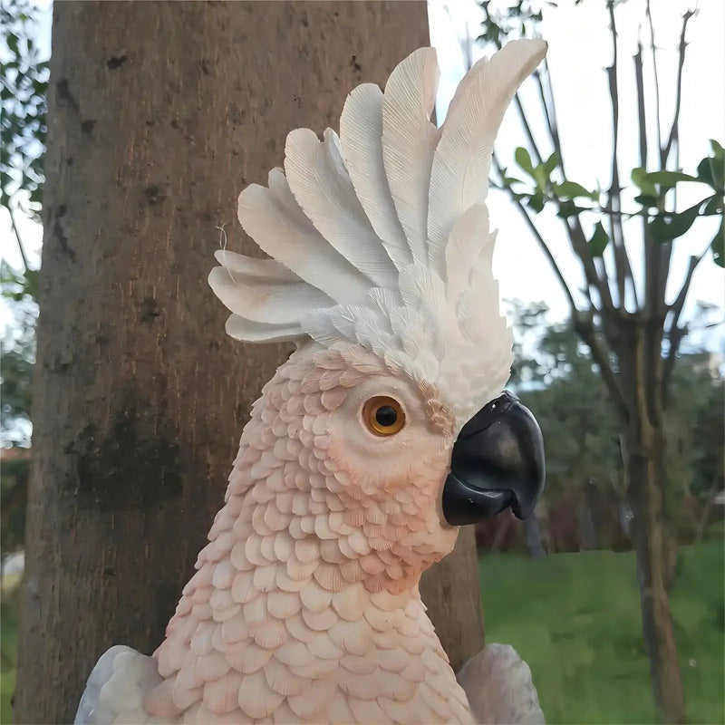 [Lifelike Resin Parrot] Classic White and Pink Resin Parrot Sculpture - Lifelike Outdoor Garden Tree Hanging Decoration, No Electricity Needed, Perfect for Thanksgiving Decor, Bird Decor by House Of Avana