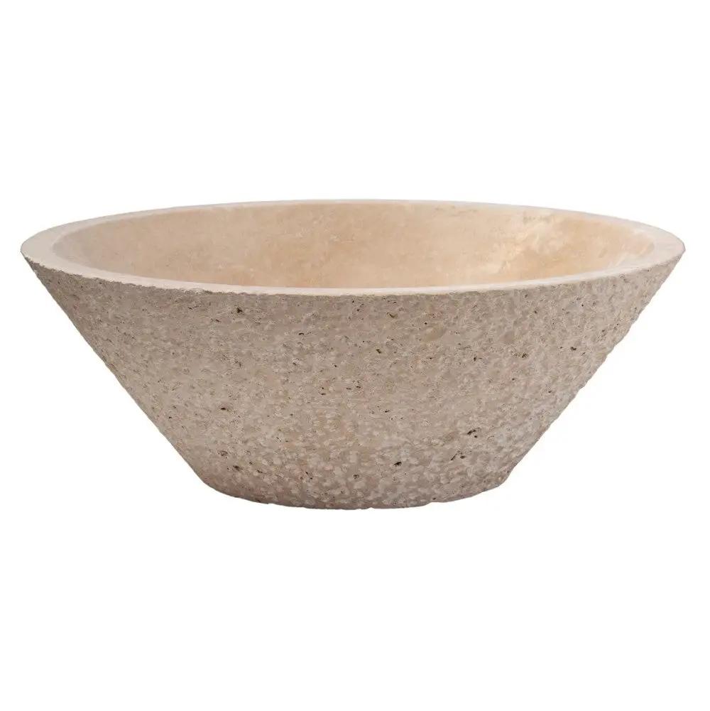 Light Beige Turkish Travertine Vessel Sink V-Shape 16x6 Handcrafted Honed Sandblasted by GobekDesign