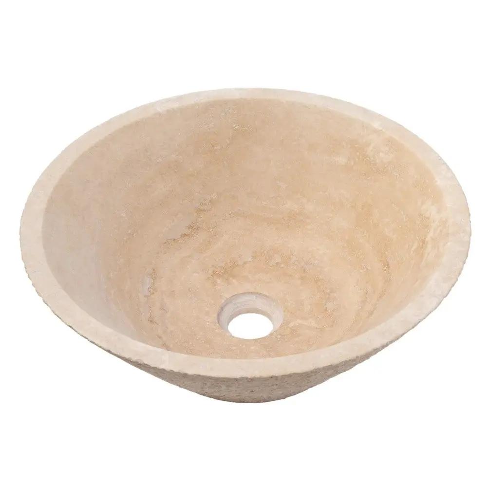 Light Beige Turkish Travertine Vessel Sink V-Shape 16x6 Handcrafted Honed Sandblasted by GobekDesign
