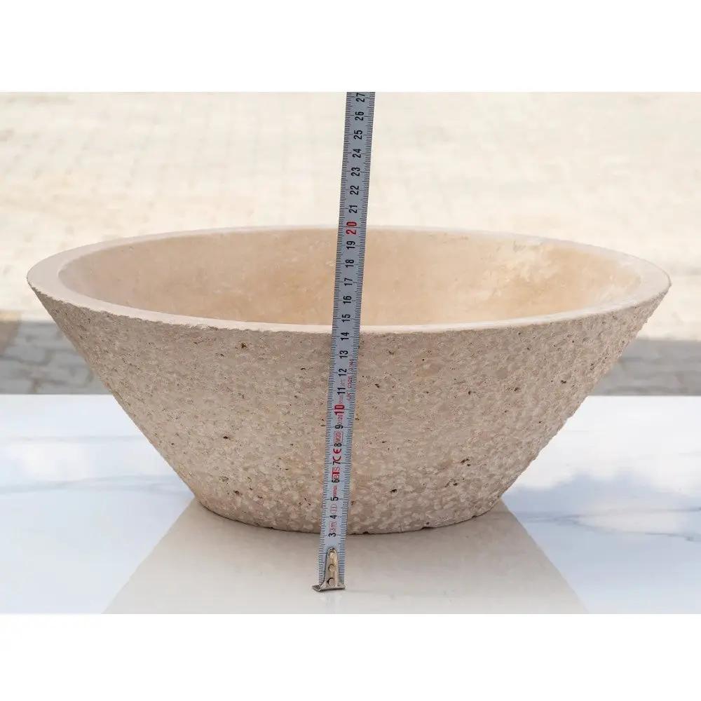 Light Beige Turkish Travertine Vessel Sink V-Shape 16x6 Handcrafted Honed Sandblasted by GobekDesign