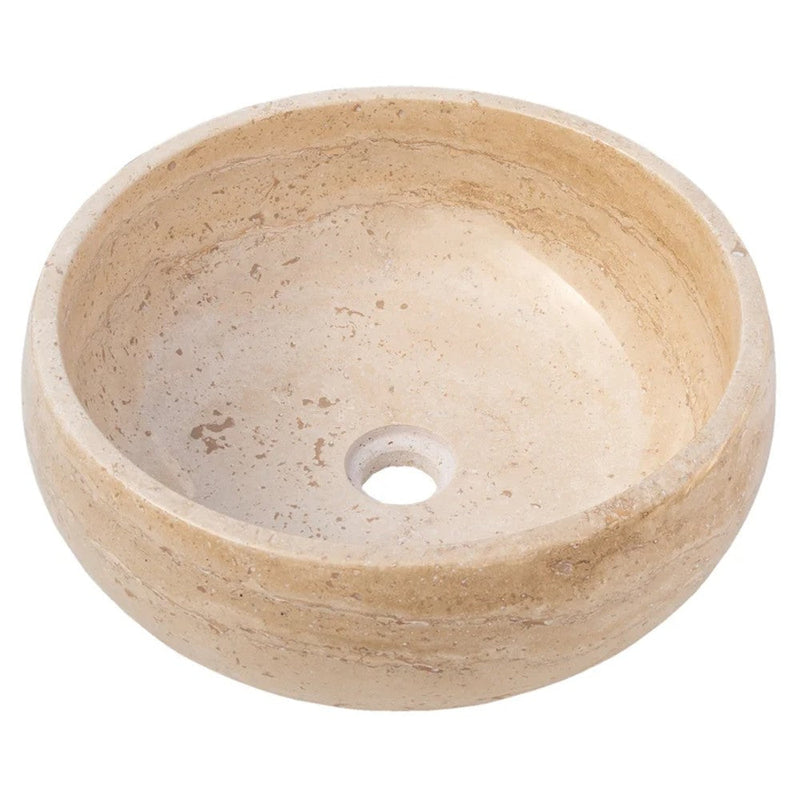 Light Beige Travertine Natural Stone Vessel Sink Filled and Polished (D)16" (H)6" by GobekDesign