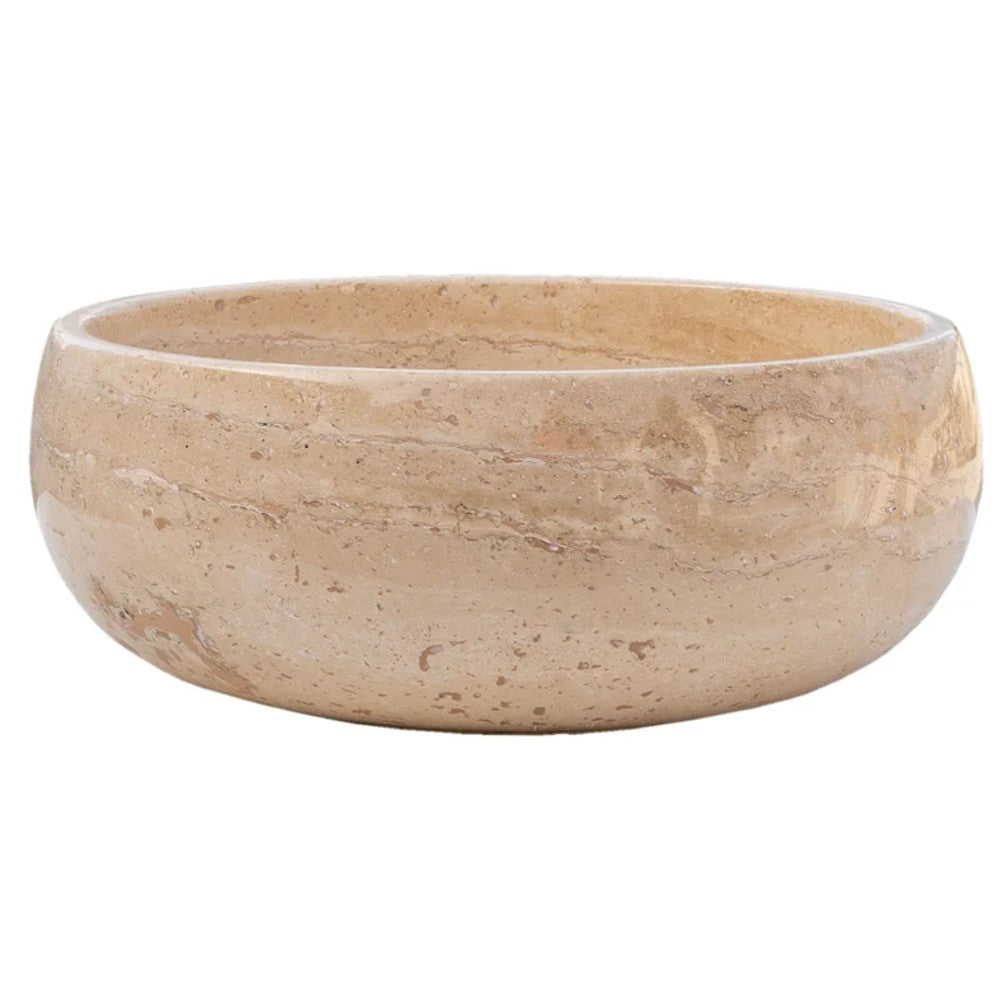 Light Beige Travertine Natural Stone Vessel Sink Filled and Polished (D)16" (H)6" by GobekDesign
