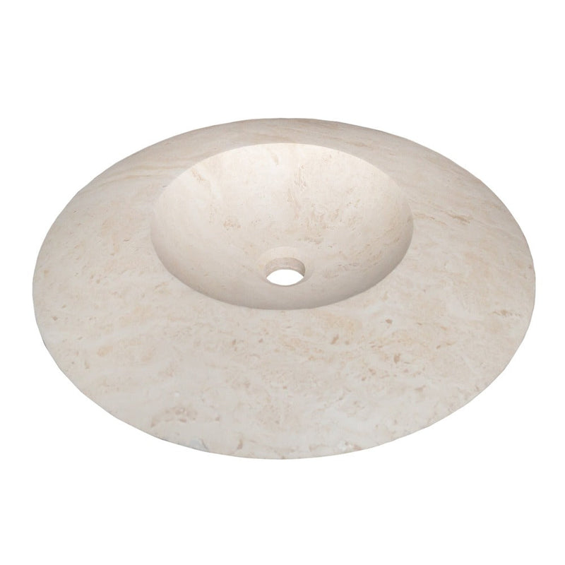 light travertine natural stone ufo shape sink honed and filled SKU  NTRSTC17 Size (D)21" (H)6" perspective view product shot