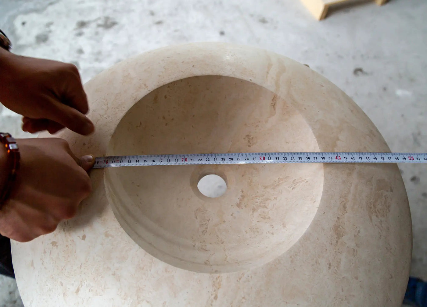 Light Travertine Natural Stone UFO Vessel Sink - 21x6 Honed Filled by GobekDesign