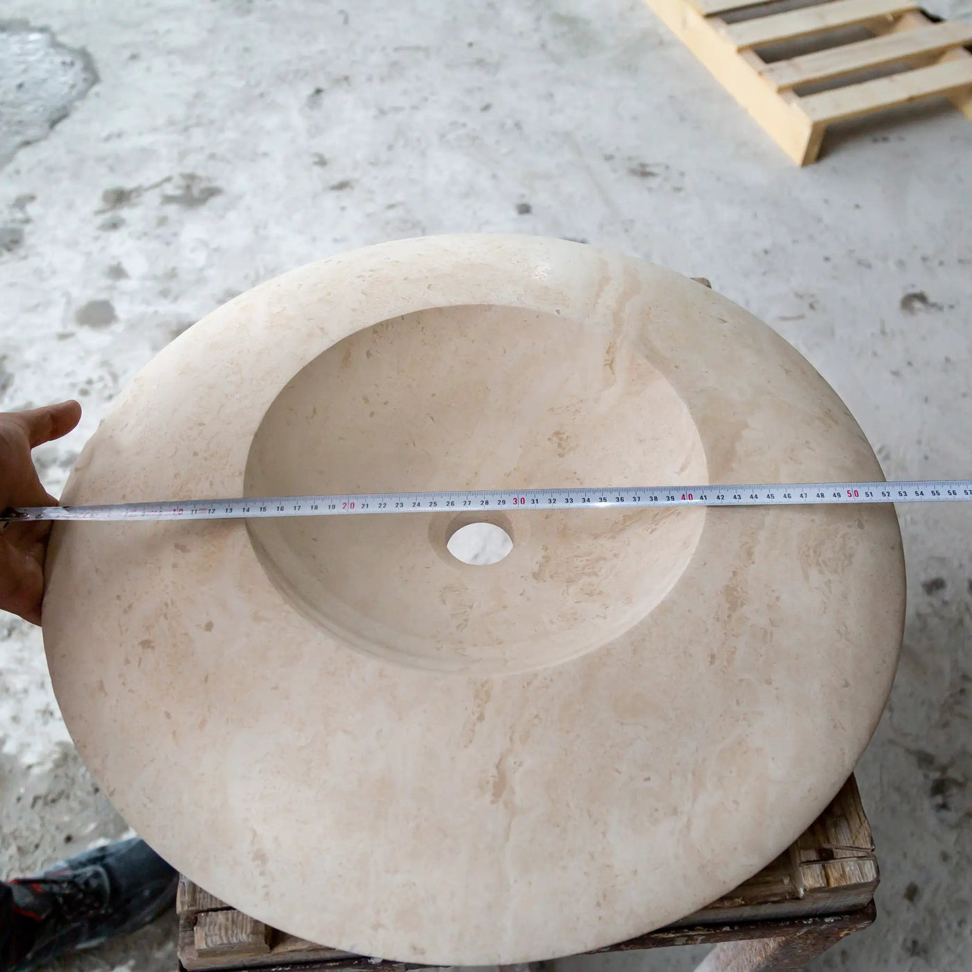 Light Travertine Natural Stone UFO Vessel Sink - 21x6 Honed Filled by GobekDesign