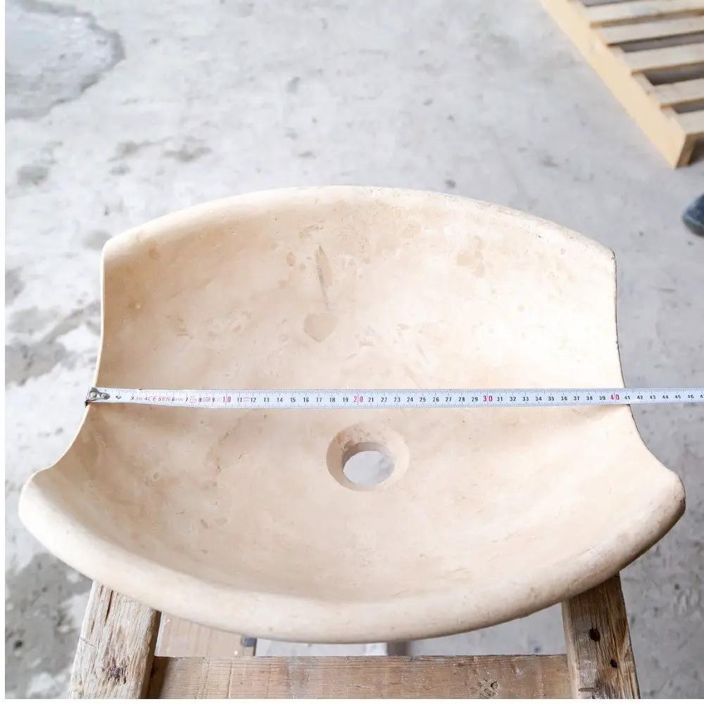 Travertine Natural Stone Vessel Sink Bowl Light Beige 16x16x6 by GobekDesign