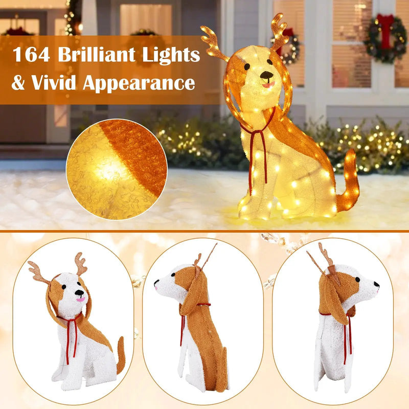 Lighted Christmas Dog with LED Lights Ground Stakes and Cable Tiers by DirectDeals