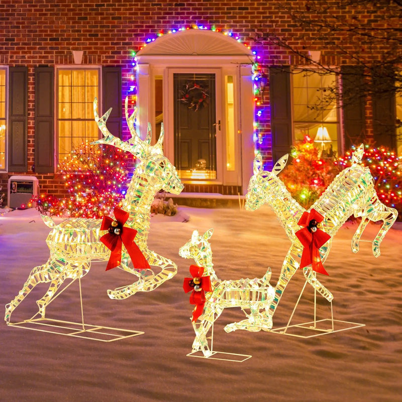 3-Piece Lighted Christmas Reindeer Family with LED Lights and Bows by DirectDeals