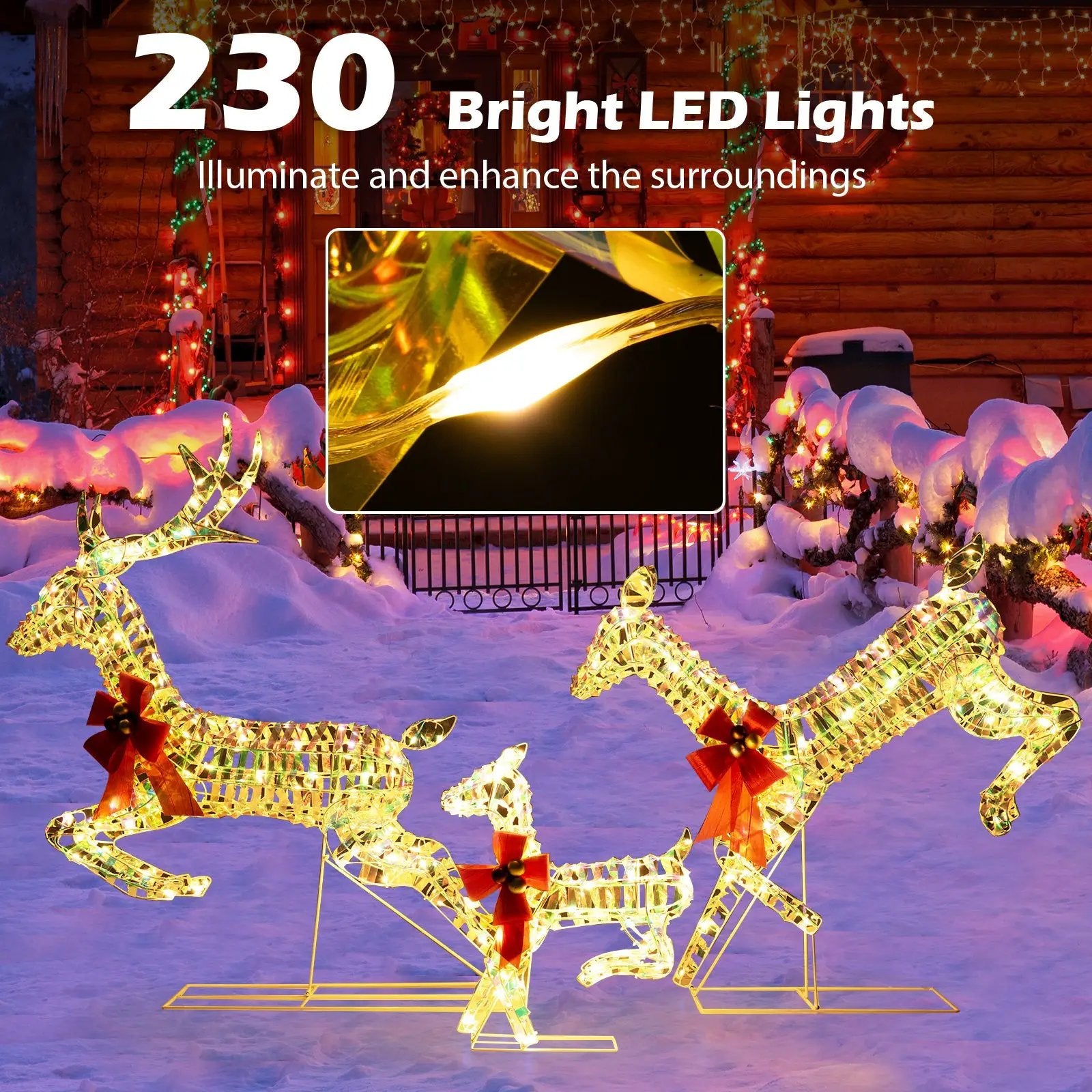 3-Piece Lighted Christmas Reindeer Family with LED Lights and Bows by DirectDeals