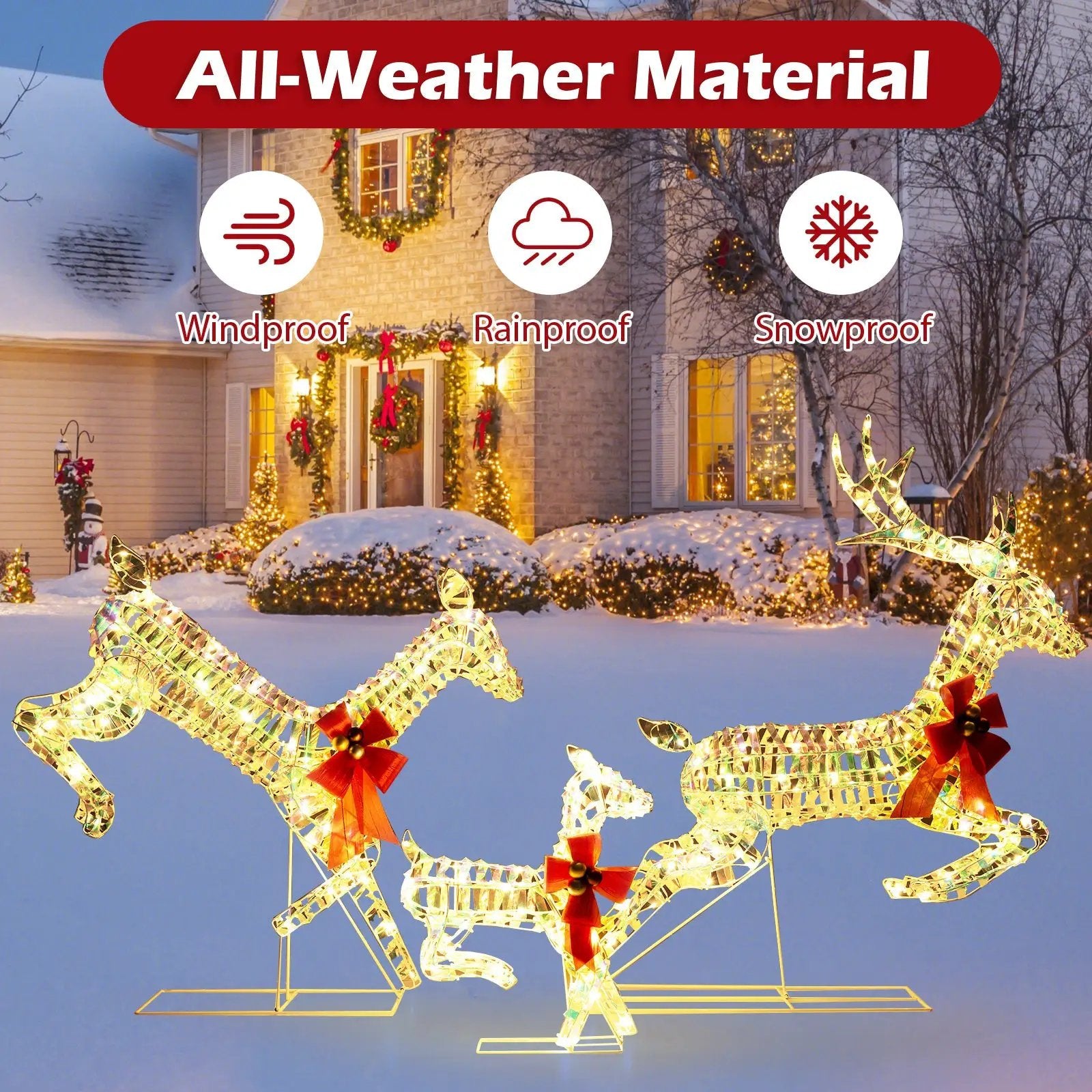 3-Piece Lighted Christmas Reindeer Family with LED Lights and Bows by DirectDeals