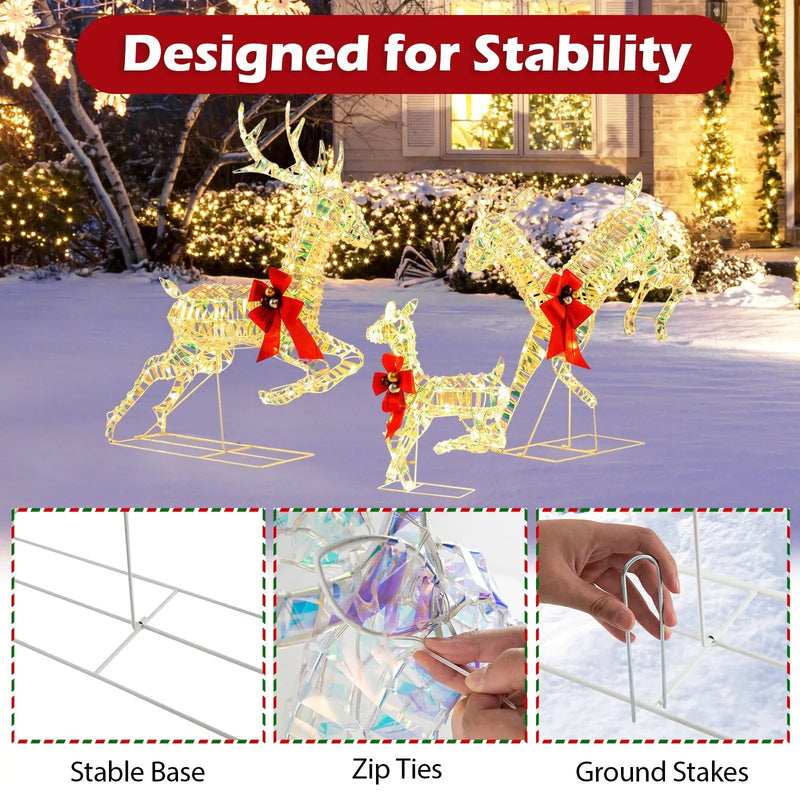 3-Piece Lighted Christmas Reindeer Family with LED Lights and Bows by DirectDeals