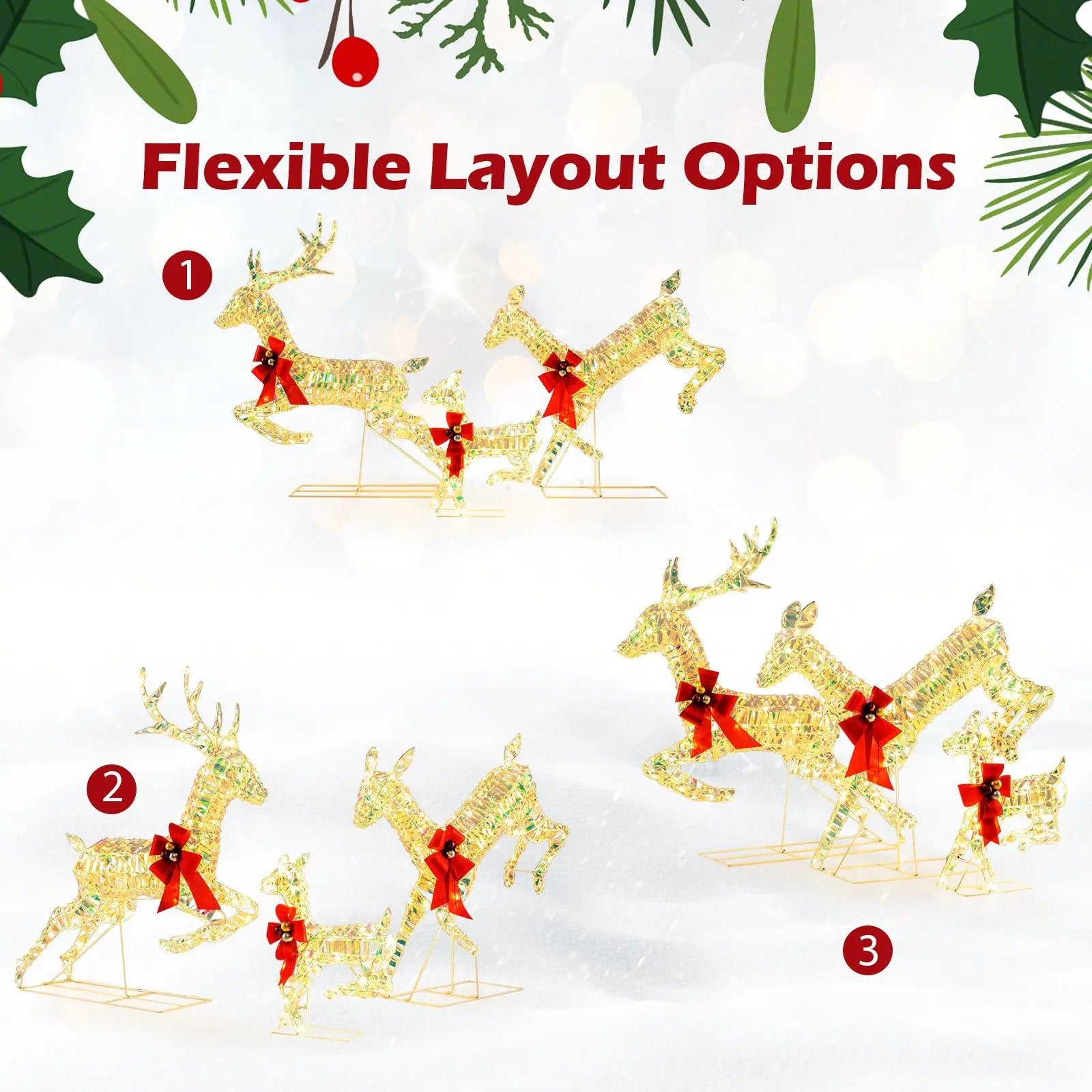 3-Piece Lighted Christmas Reindeer Family with LED Lights and Bows by DirectDeals