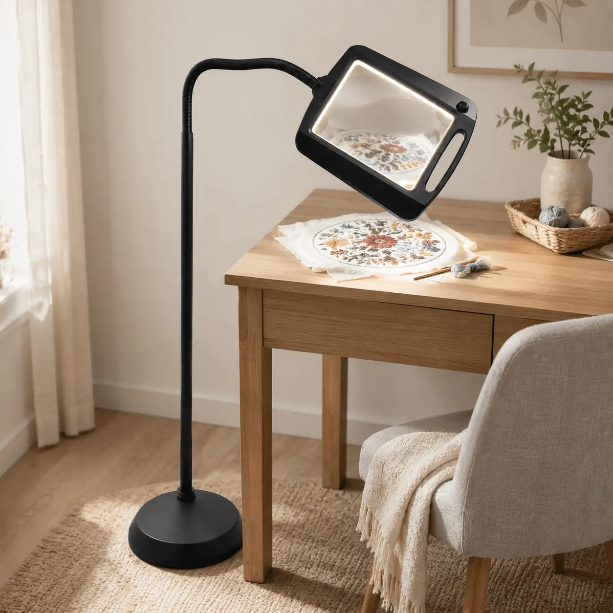 LightView Pro 8X10 - Full Page Magnifying Floor Lamp - Hands Free Magnifier with Bright LED Light for Reading - Flexible Gooseneck Holds Position by Outdoor Solar Outlet