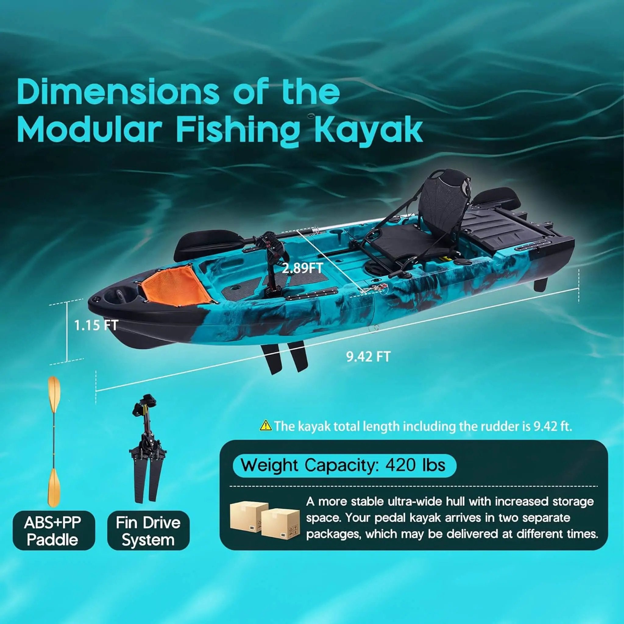 Lightweight 10FT 1-Person Modular Fishing Kayak With Fin Drive System (SAK21489) by SAKSBY WHOLESALE