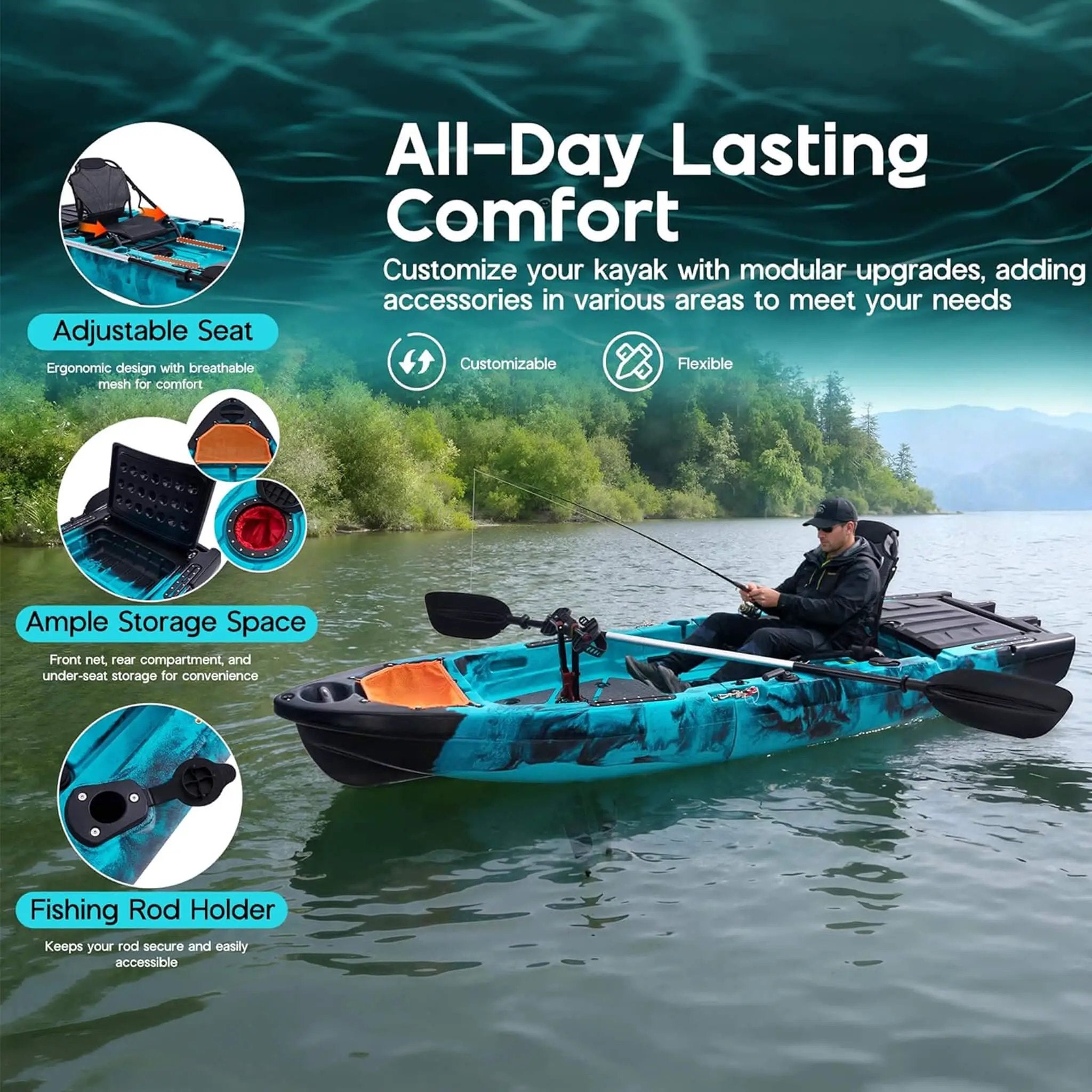 Lightweight 10FT 1-Person Modular Fishing Kayak With Propeller Drive System (SAK67032) by SAKSBY WHOLESALE