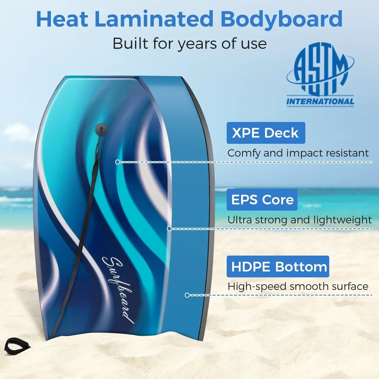 33/37/41 Inches Lightweight Body Board Boogie Board with EPS Core XPE Deck HDPE Bottom by DirectDeals