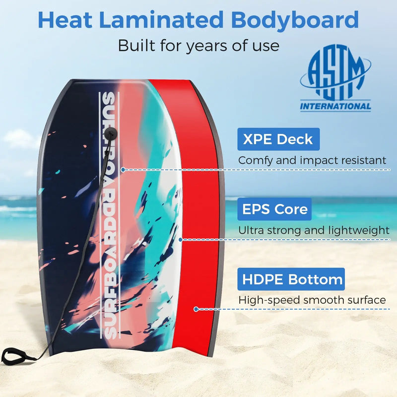33/37/41 Inches Lightweight Body Board Boogie Board with EPS Core XPE Deck HDPE Bottom Multicolor2 by DirectDeals