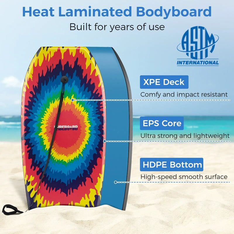 33/37/41 Inches Lightweight Body Board Boogie Board with EPS Core XPE Deck HDPE Bottom Multicolor3 by DirectDeals
