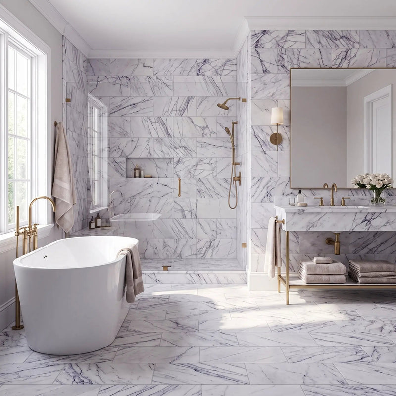 Lilac Honed Marble Tiles 12x24, close-up of the surface
