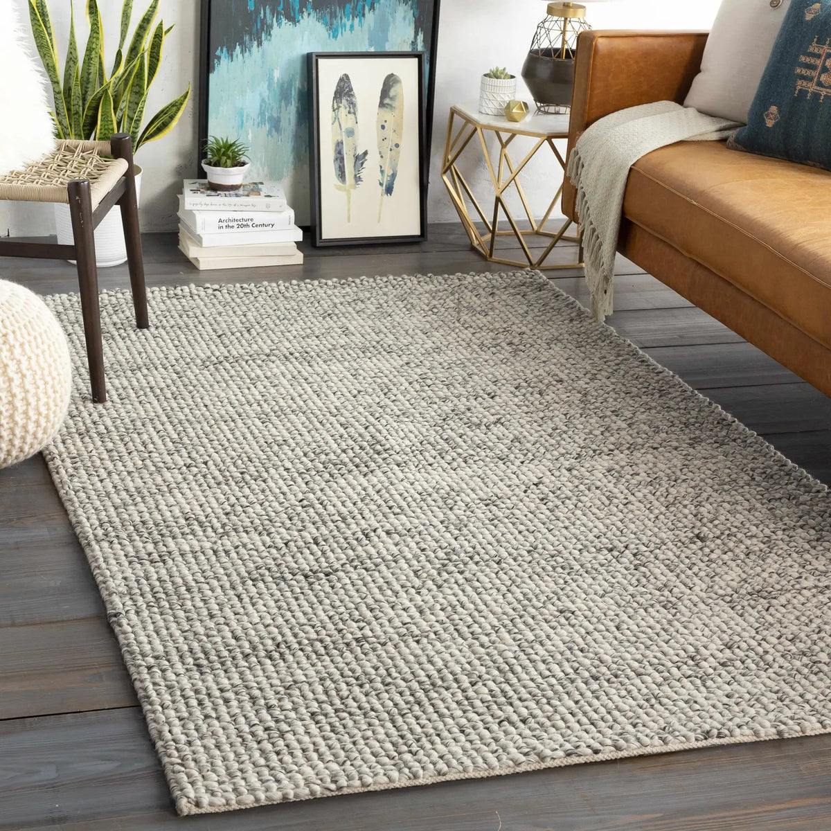 Lucerne LNE-1001 Gray Wool Rug, installed in a room