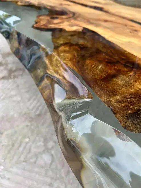 Solid Linden Wood Natural Look Epoxy Resin Side Dining Table, photo 7 of 9