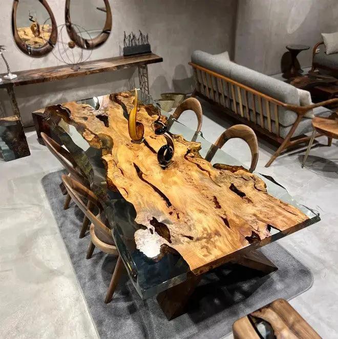 Solid Linden Wood Natural Look Epoxy Resin Side Dining Table, photo 2 of 9