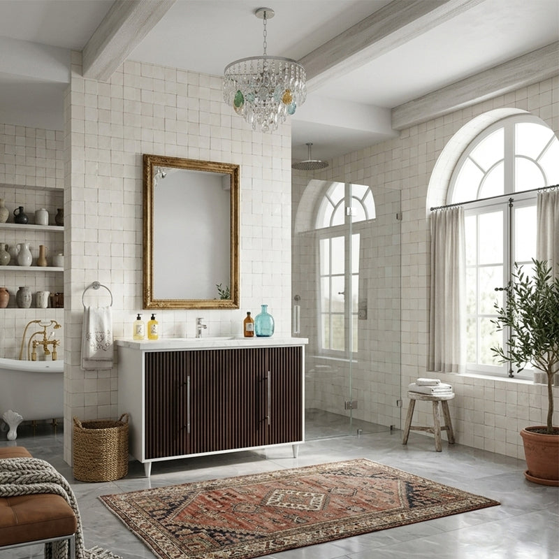 Linen White&Amp;Light Walnut Mondrian Bathroom Vanities 46 1/2x21 1/8 Cabinet Vanities Vanities — 2