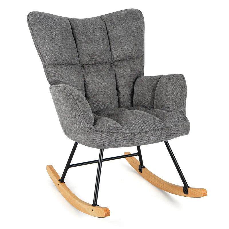 Linen Nursery Rocking Chair with High Backrest and Padded Armrests by DirectDeals