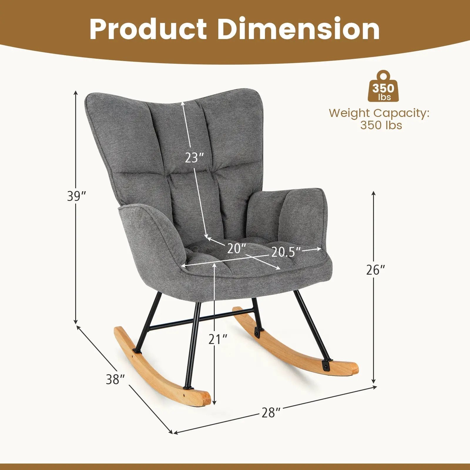 Linen Nursery Rocking Chair with High Backrest and Padded Armrests by DirectDeals