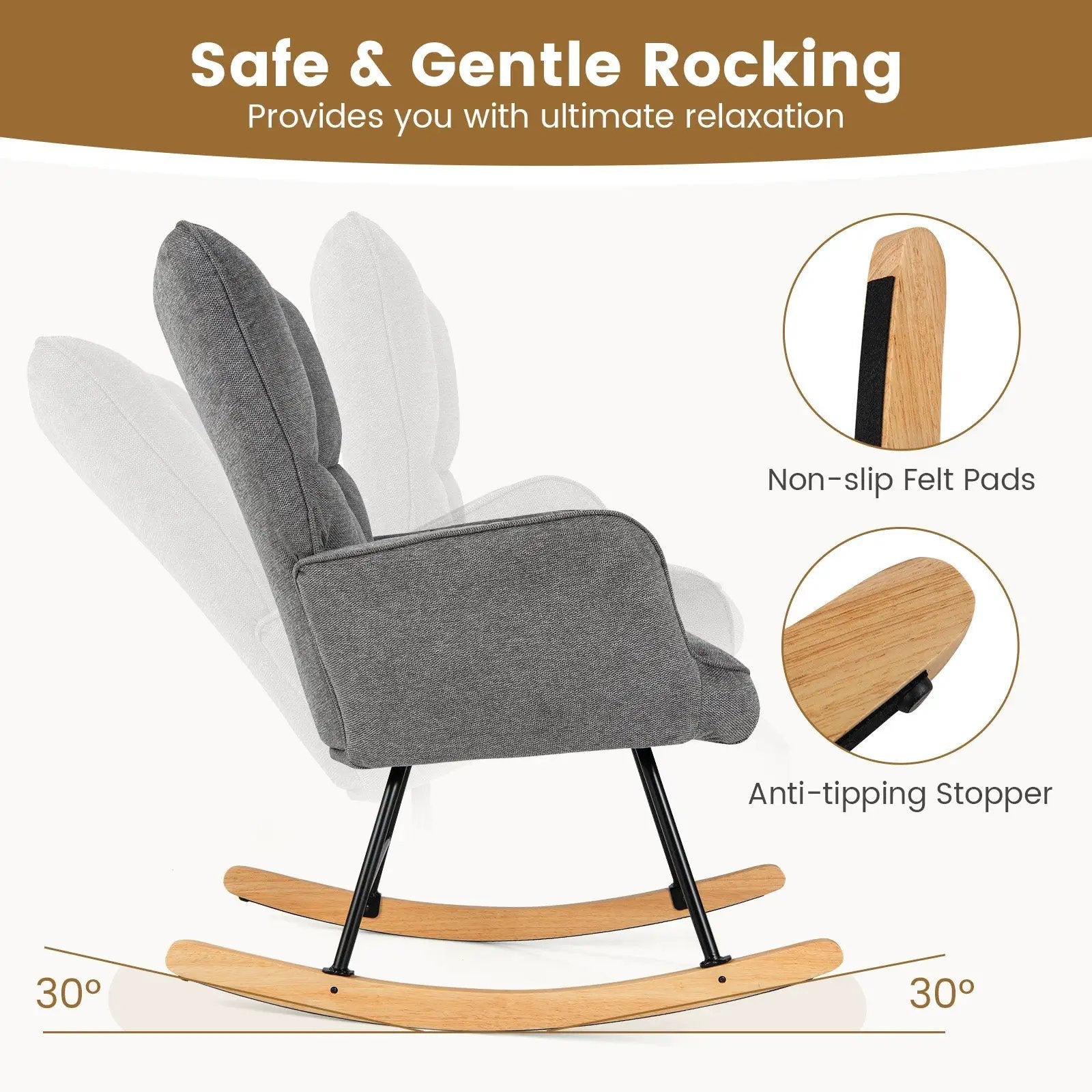 Linen Nursery Rocking Chair with High Backrest and Padded Armrests by DirectDeals