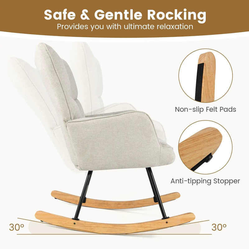 Linen Nursery Rocking Chair with High Backrest and Padded Armrests by DirectDeals