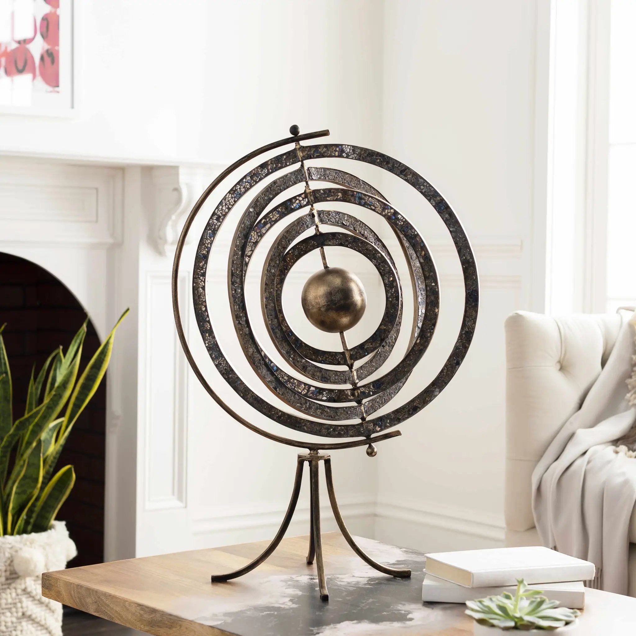 Linntown Antique Gold Circular Metal Sculpture - Clearance by Boutique Rugs