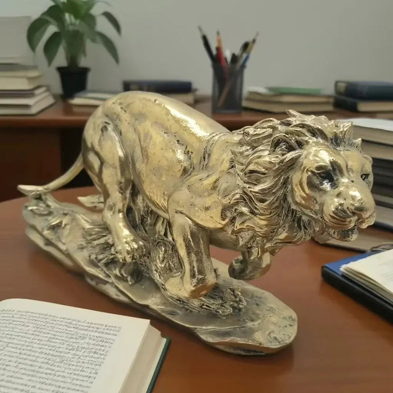 Lion Decoration - Elegant Golden-Brown Lion Figurine, Sturdy Base for Living Room, Office, Entryway - Luxury Home & Office Decor - No Electricity Needed - Resin Decorative Statue, Artistic Sculpture, Detailed Craftsmanship, T by House Of Avana