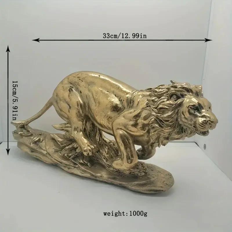 Lion Decoration - Elegant Golden-Brown Lion Figurine, Sturdy Base for Living Room, Office, Entryway - Luxury Home & Office Decor - No Electricity Needed - Resin Decorative Statue, Artistic Sculpture, Detailed Craftsmanship, T by House Of Avana
