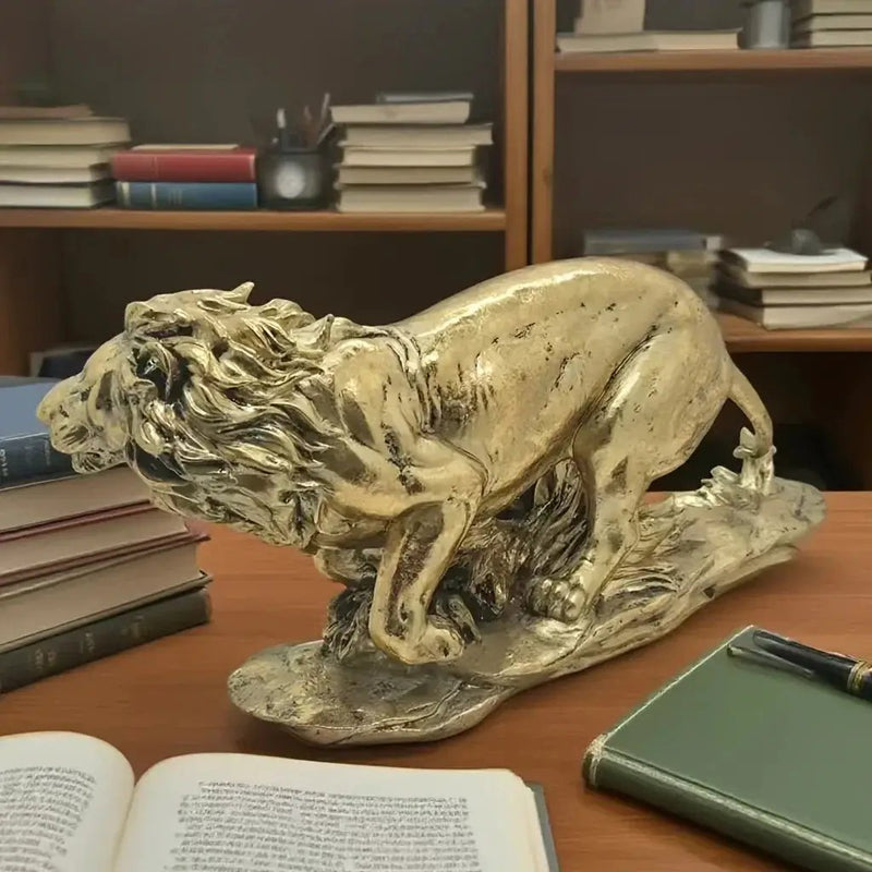 Lion Decoration - Elegant Golden-Brown Lion Figurine, Sturdy Base for Living Room, Office, Entryway - Luxury Home & Office Decor - No Electricity Needed - Resin Decorative Statue, Artistic Sculpture, Detailed Craftsmanship, T by House Of Avana