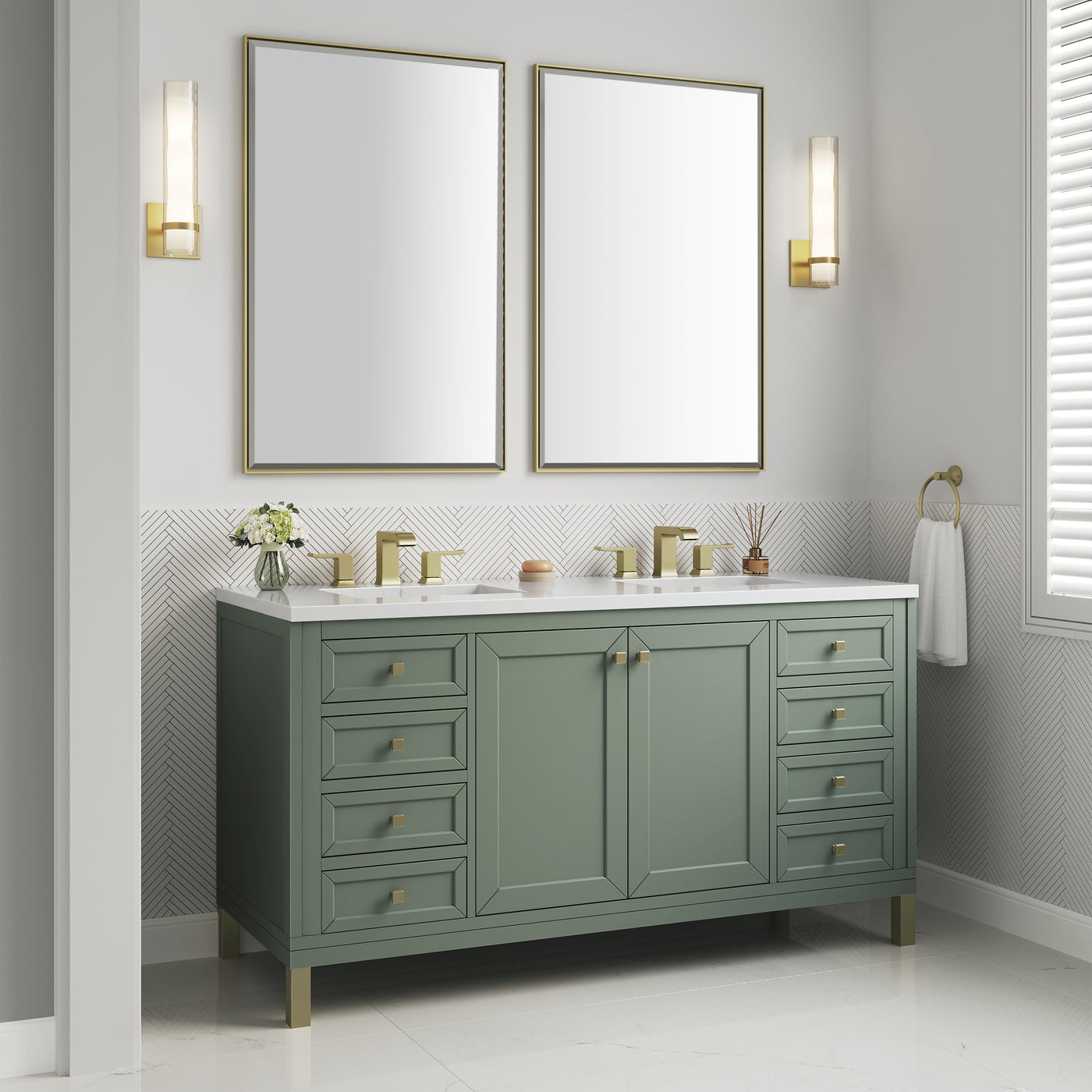 James Martin Chicago 60" Double Bathroom Vanity, Smokey Celadon, view 34
